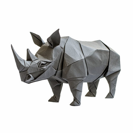 origami rhinoceros isolated on white background with clipping pathの写真素材