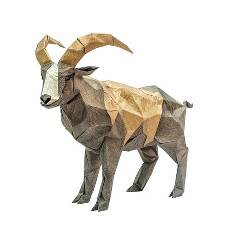 Paper origami goat isolated on white background. 3D illustration.の写真素材