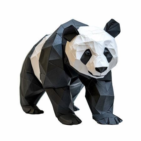 Paper origami panda isolated on white background with clipping path.の写真素材