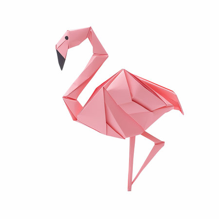 Origami flamingo isolated on white background. 3d rendering.の写真素材