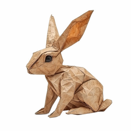 Easter bunny made of crumpled paper isolated on white backgroundの写真素材