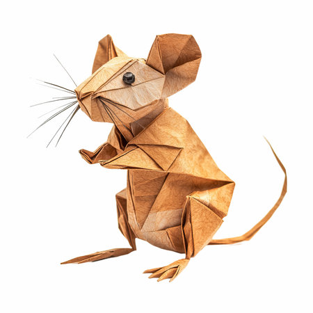 Origami paper mouse isolated on white background. 3d illustration.の写真素材
