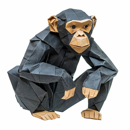 Monkey origami isolated on white background. Clipping path included.の写真素材