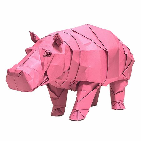 Pink origami rhinoceros isolated on white background. 3d renderの写真素材