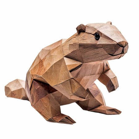 Wooden origami bear isolated on white background.の写真素材