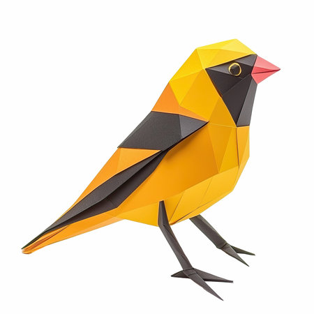 Colorful origami bird isolated on white background. 3D illustration.の写真素材