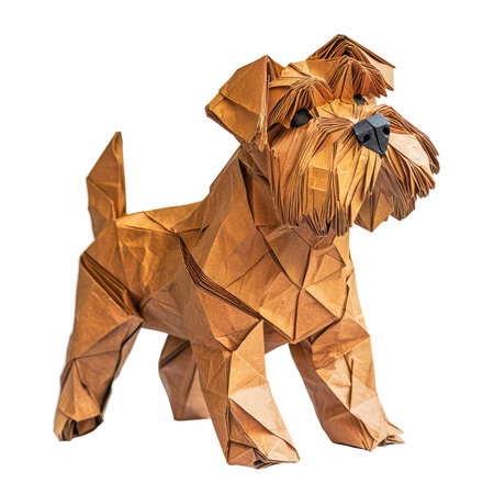 Origami dog made of paper isolated on white background with clipping pathの写真素材