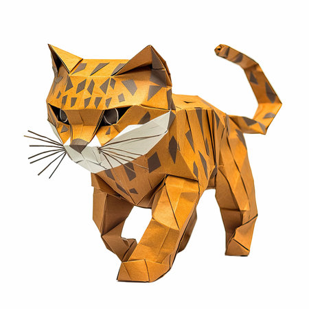 Origami tiger isolated on a white background. 3d rendering.の写真素材