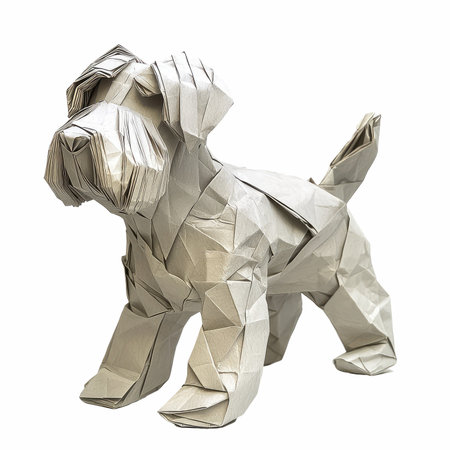 Crumpled paper dog isolated on white background. 3d illustration.の写真素材
