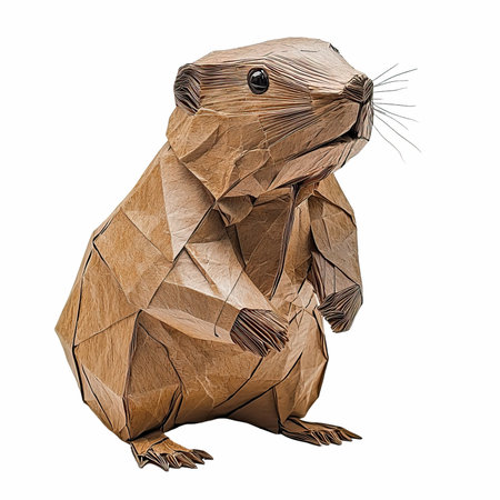 3d rendering of a beaver origami isolated on white backgroundの写真素材
