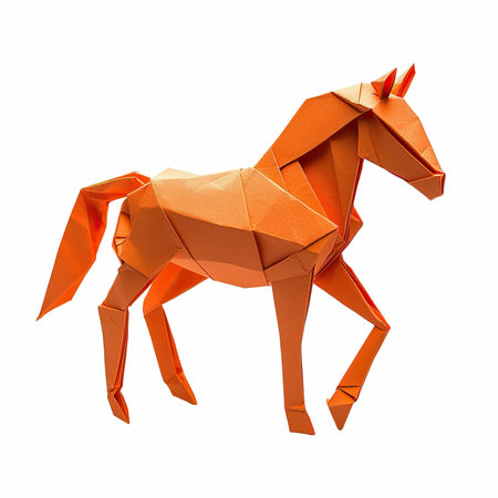 Origami paper horse isolated on white background. 3d rendering.の写真素材