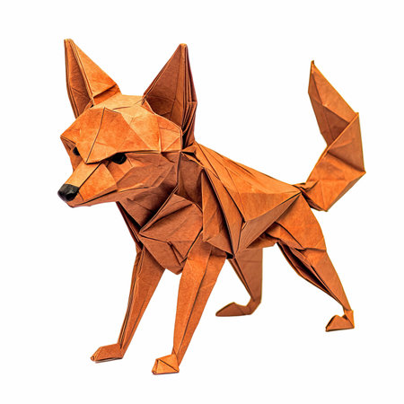 Origami fox isolated on white background. Origami paper fox.の写真素材