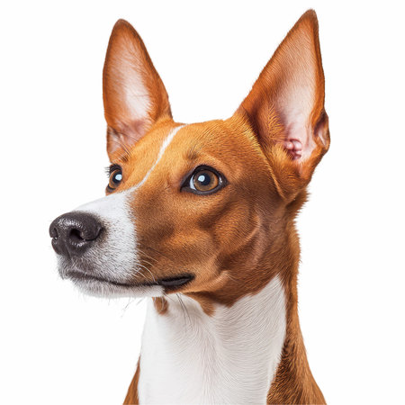 Portrait of a dog breed Basenji on a white backgroundの写真素材