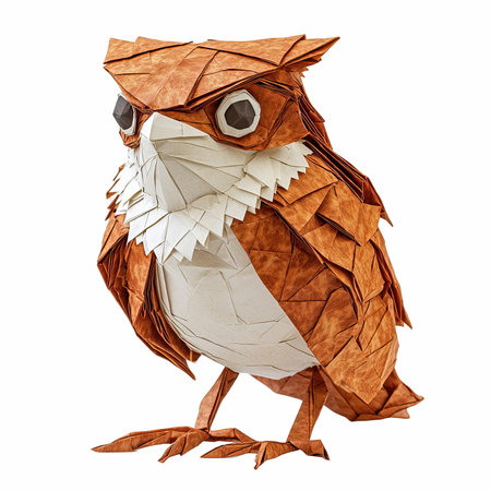 Owl made of paper isolated on white background. 3D illustration.の写真素材