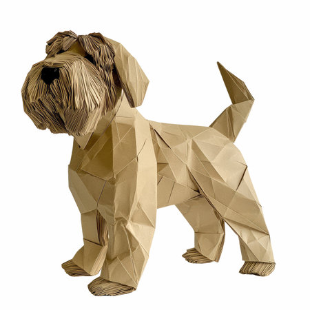 Brown paper dog isolated on white background with clipping path. 3d illustration.の写真素材
