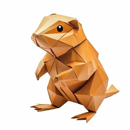 Origami hamster isolated on white background. 3d rendering.の写真素材