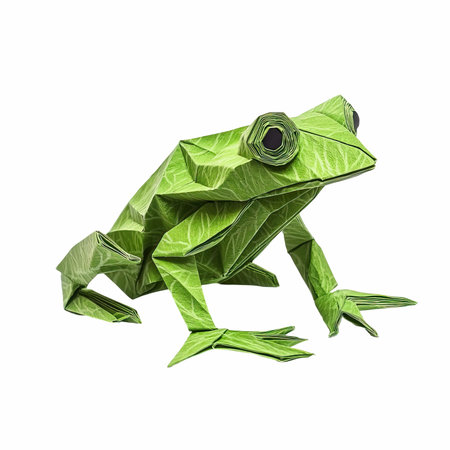Frog origami isolated on white background. 3d rendering.の写真素材