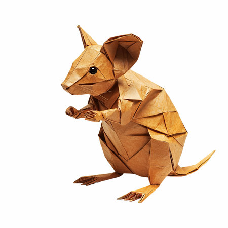 Paper origami rat isolated on white background. 3d rendering.の写真素材