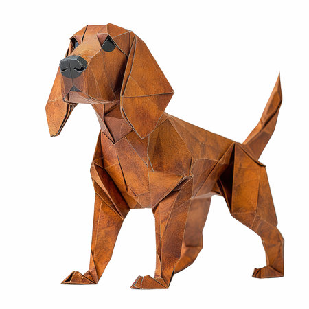 Origami dog isolated on white background. 3d rendering, 3d illustration.の写真素材