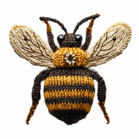 Handmade woolen bee isolated on white background with clipping path.の写真素材