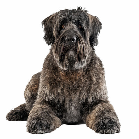 Portrait of a black dog, isolated on a white background.の写真素材