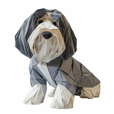 3d rendering of a cute dog origami isolated on white backgroundの写真素材