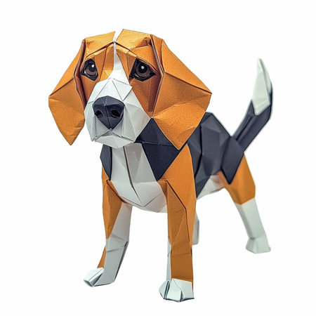 Paper origami dog isolated on white background. 3d rendering.の写真素材