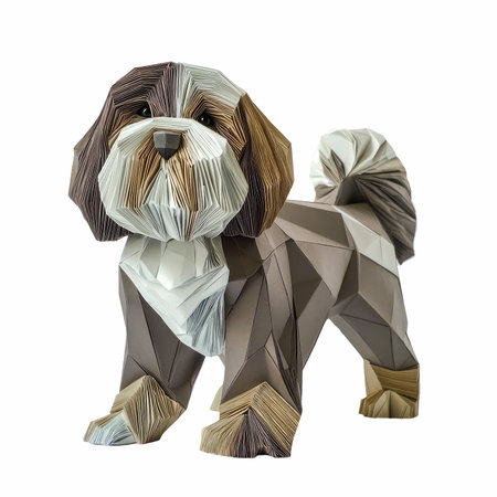 shih tzu origami isolated on white background with clipping pathの写真素材