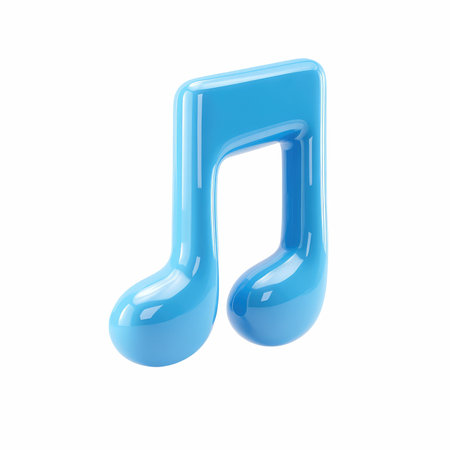 A vibrant blue music note icon featuring a glossy plastic texture against a soft backdrop. Ideal for creative projects in music, art, and design.の写真素材