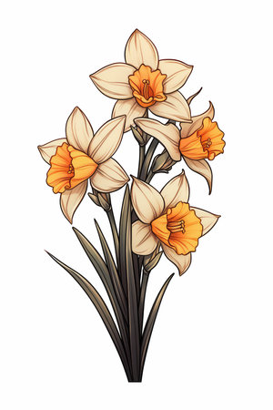 Bouquet of narcissus flowers isolated on white background. Vector illustration.の写真素材