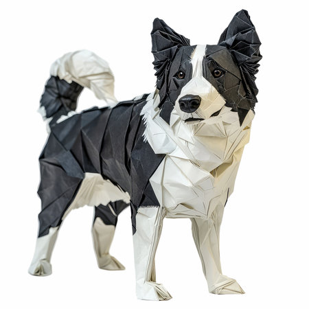 Crumpled paper dog isolated on white background with clipping path.の写真素材