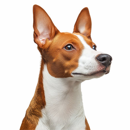 Close-up of a Basenji dog, isolated on whiteの写真素材