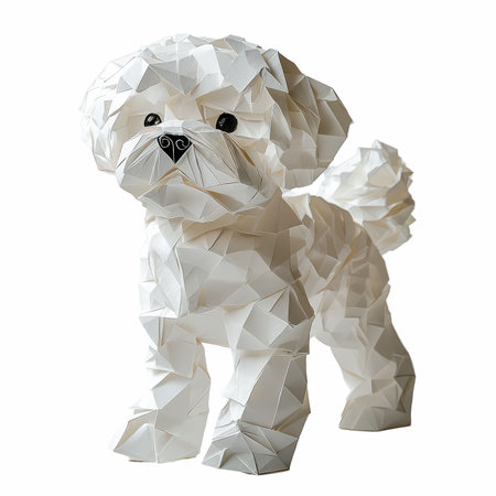 White paper dog isolated on white background with clipping path. Origami dog.の写真素材