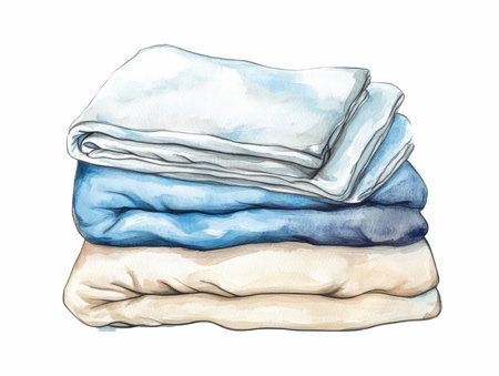 Pillow and blanket. Hand drawn watercolor illustration isolated on white backgroundの写真素材