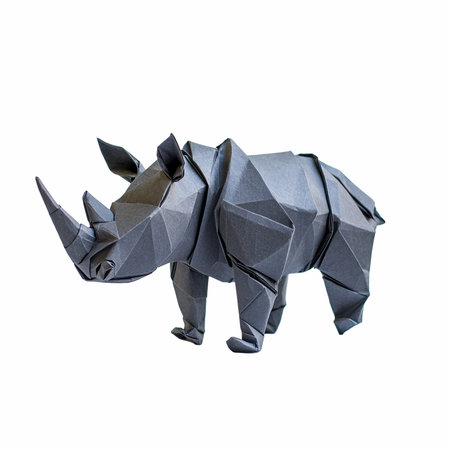 origami rhinoceros isolated on white background with clipping pathの写真素材