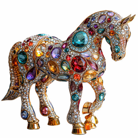 Horse made of precious stones isolated on white background. 3d illustration.の写真素材