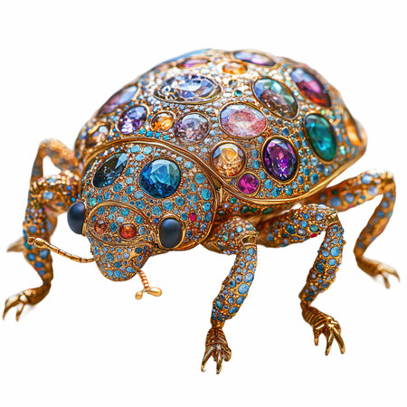 Jewelry in the form of a beetle on a white backgroundの写真素材