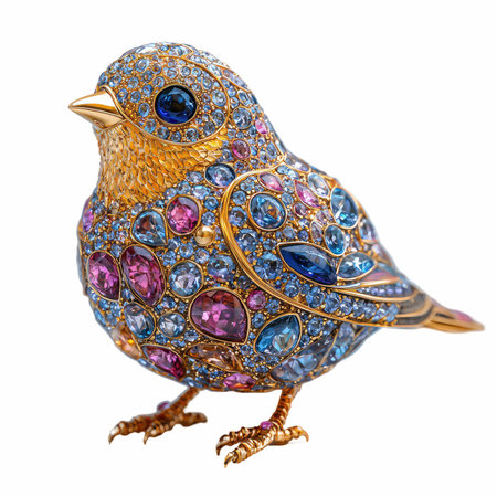 bird with precious stones isolated on white background, clipping path included.の写真素材