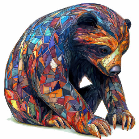 Colorful low poly bear in stained glass style. Vector illustration.