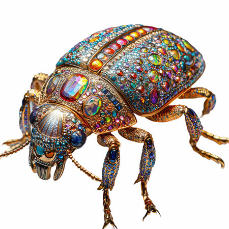 jewelry in the form of a beetle on a white backgroundの写真素材