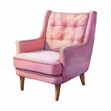 This delightful pastel pink watercolor clipart features a cozy armchair, perfect for enhancing home decor, design projects, and artistic illustrations.の写真素材