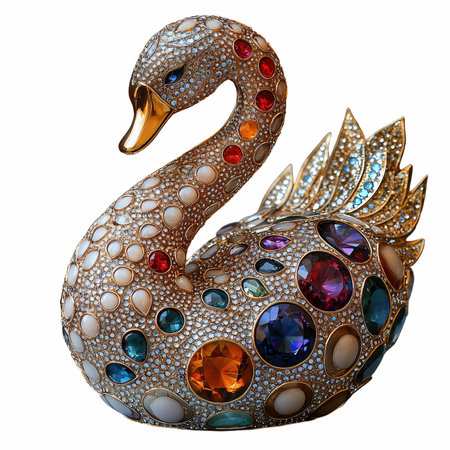 Swan made of precious stones. Isolated on white background.の写真素材