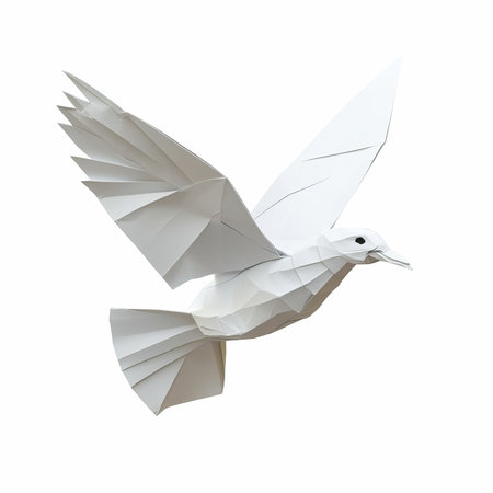 Origami pigeon isolated on white background. 3D rendering. Copy space.の写真素材