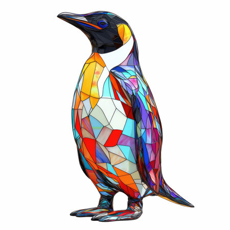 Illustration of a stained glass penguin isolated on a white backgroundの写真素材