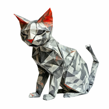 Origami cat isolated on white background. 3d rendering. Computer digital drawing.の写真素材