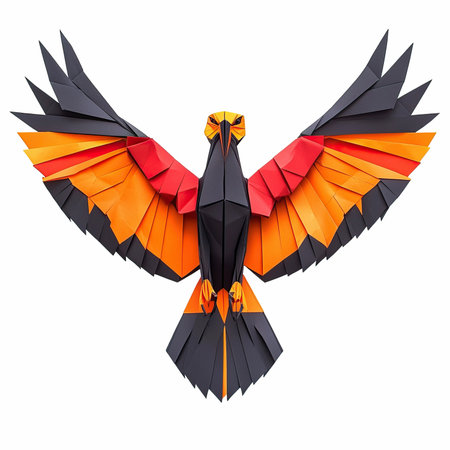 Paper origami bird isolated on white background. 3d rendering.の写真素材