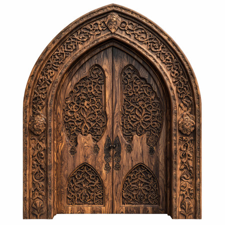 Wooden door isolated on white background. 3d rendering. Computer digital drawing.の写真素材