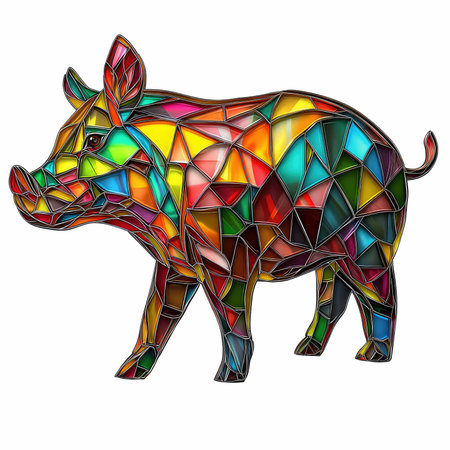 Stained glass pig isolated on white background. Symbol of the year 2019.の写真素材