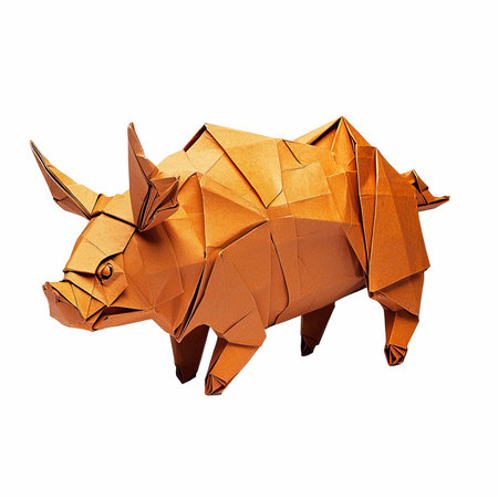Paper origami rhinoceros isolated on white background.の写真素材