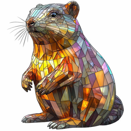 Illustration of a marmot in a stained glass style on a white backgroundの写真素材